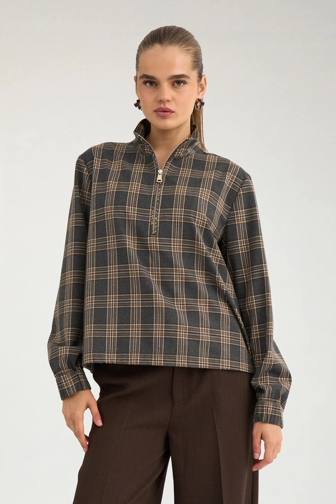 NüMph - Nukamala Zip Shirt 707524052600 - Dark Grey Melange