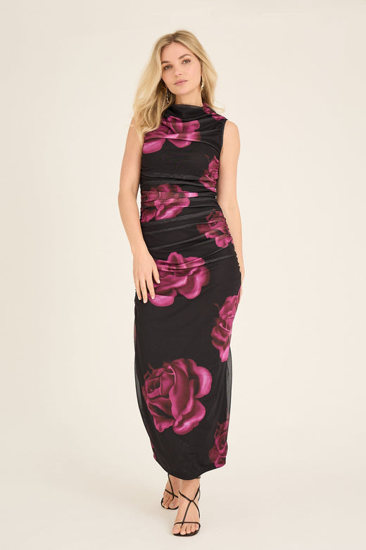 A-View - Ophelia Dress AV7017 - 163 - Black/Pink Kjoler 
