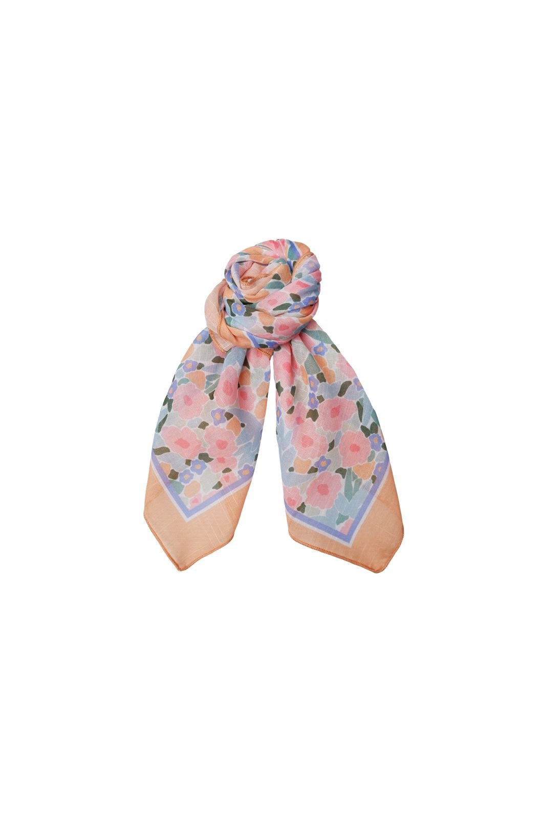 Black Colour - Bcalmira Cotton Mini Scarf 3630 - Peach Flowers