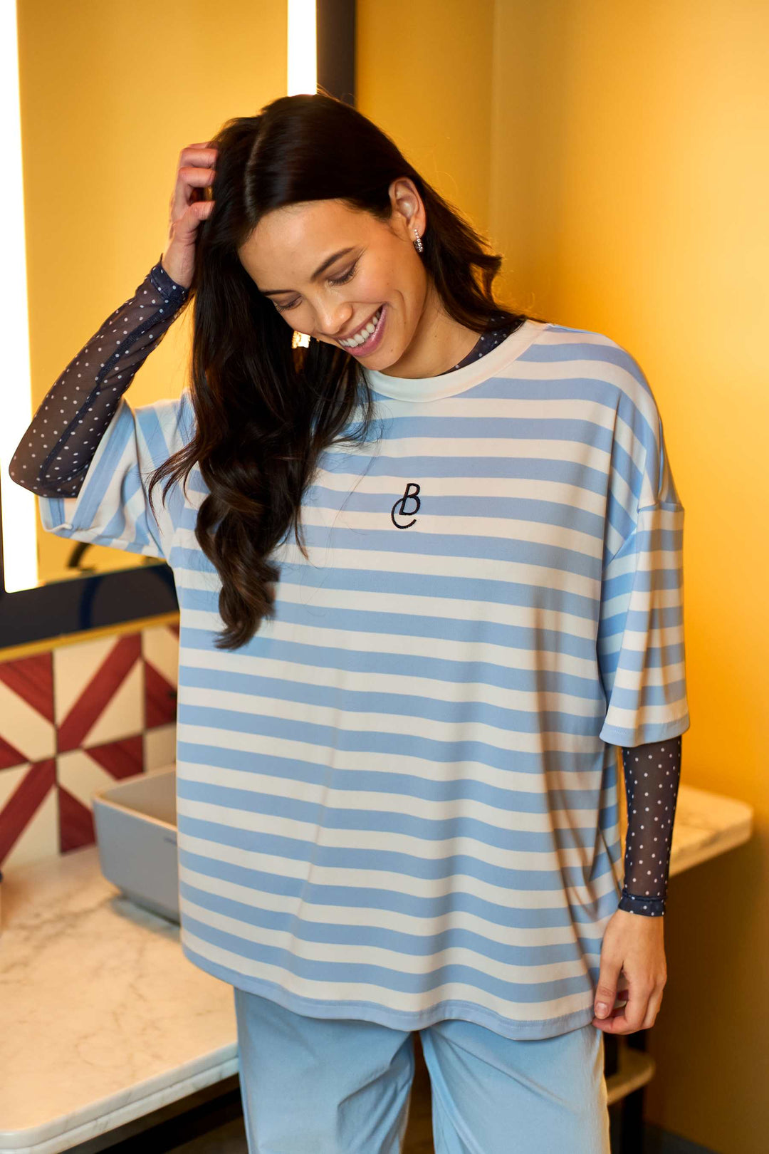 Black Colour - Bcanne Mesh Blouse 41138 - Shirts - Navy Dot Bluser 