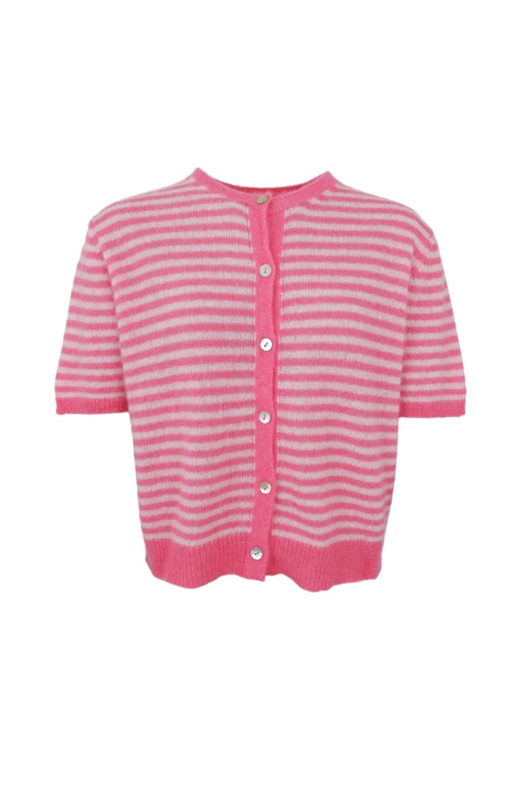 Black Colour - Bcdell Striped Ss Cardigan 1256 - Raspberry