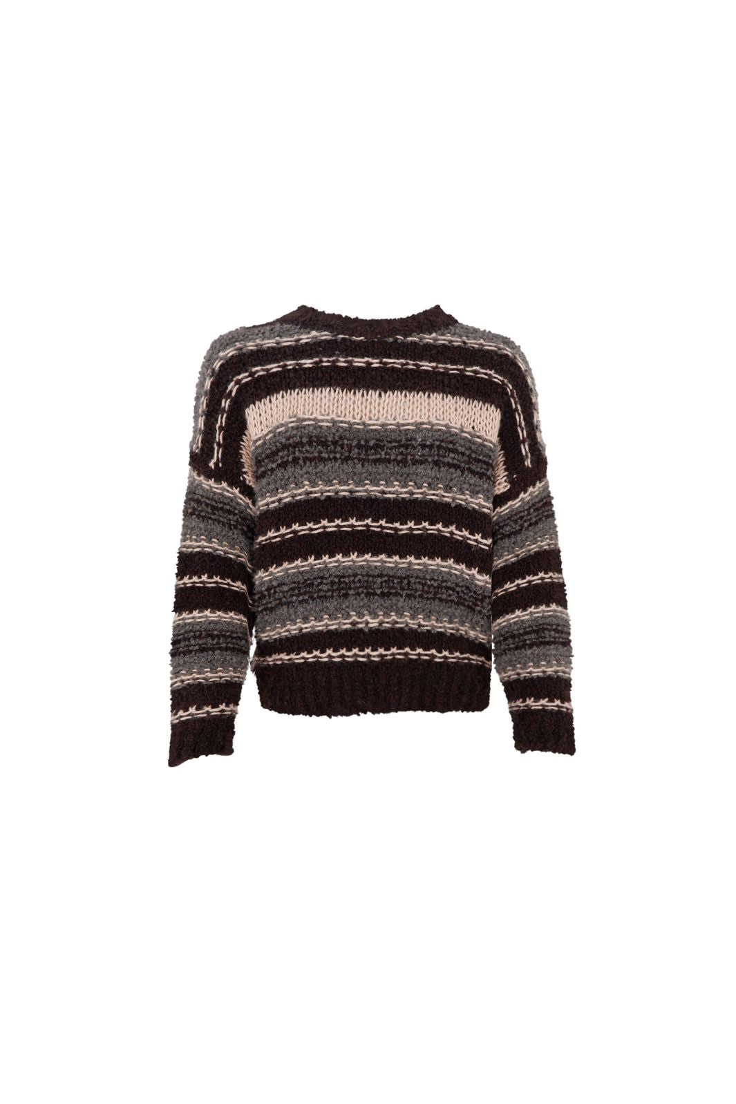 Black Colour - Bchelga Boucle Jumper 1275 - Coffee Stripe