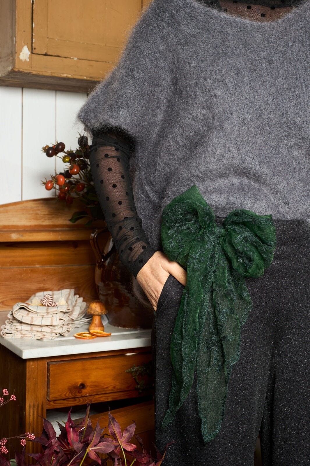 Black Colour - Bcmiriana Triangle Lace Scarf 3643 - Bottle Green