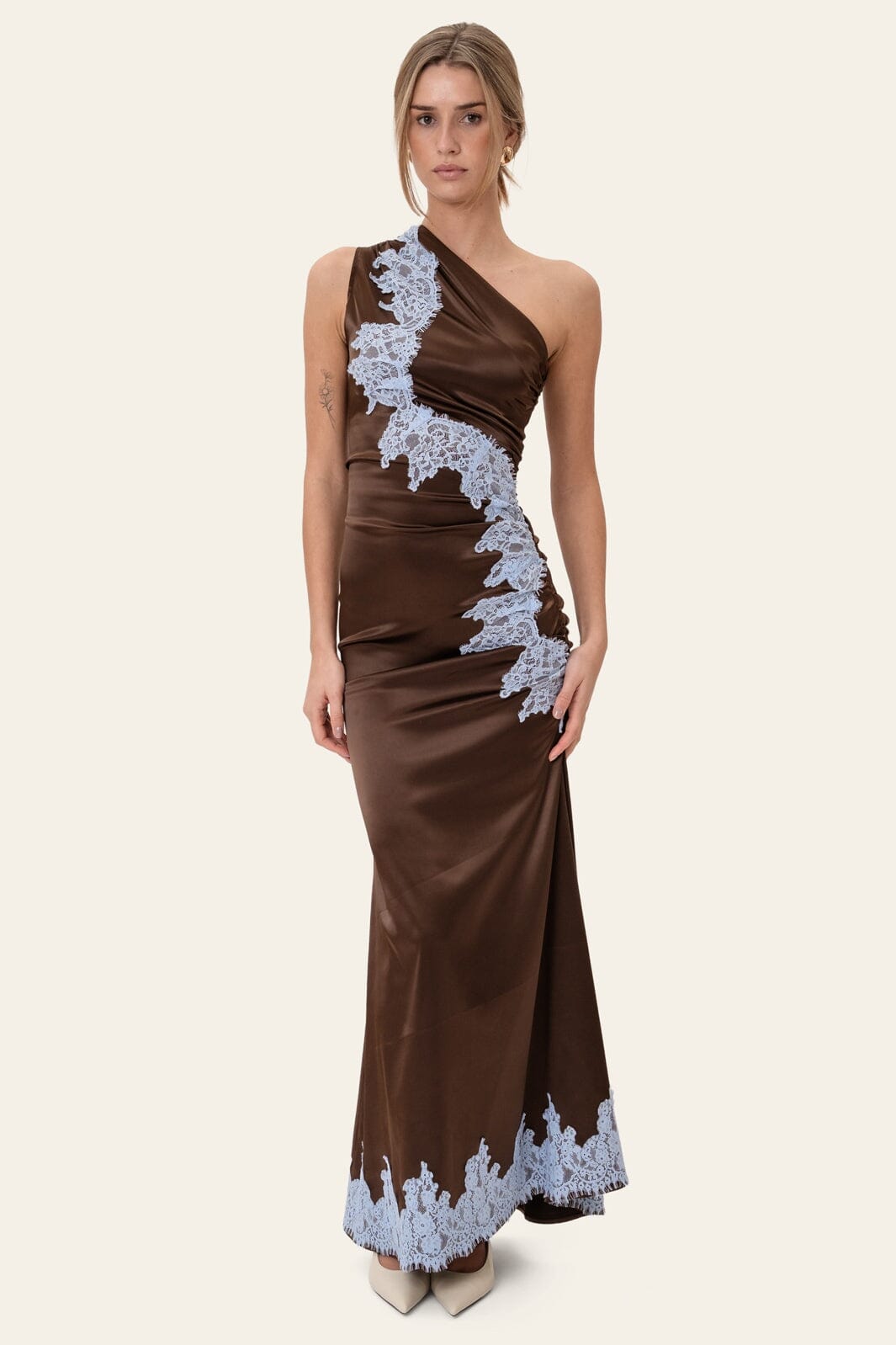 BYIC - Andreaic Maxi Dress A25194 - Dark Brown Blue Lace