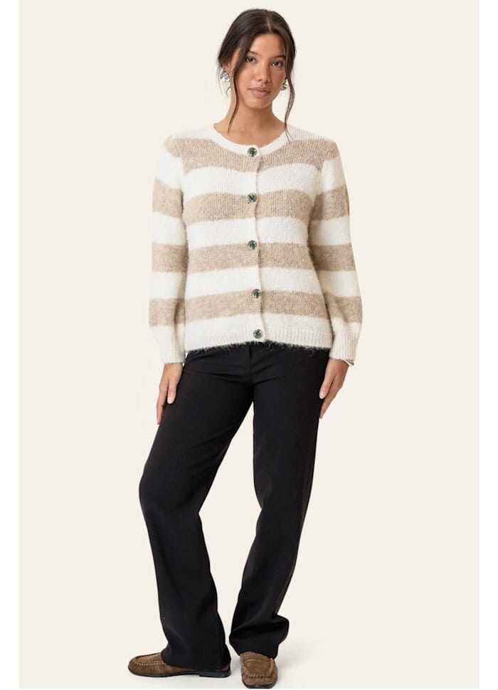 BYIC - Idunic Cardigan 8075 - Beige White Stripes Cardigans 
