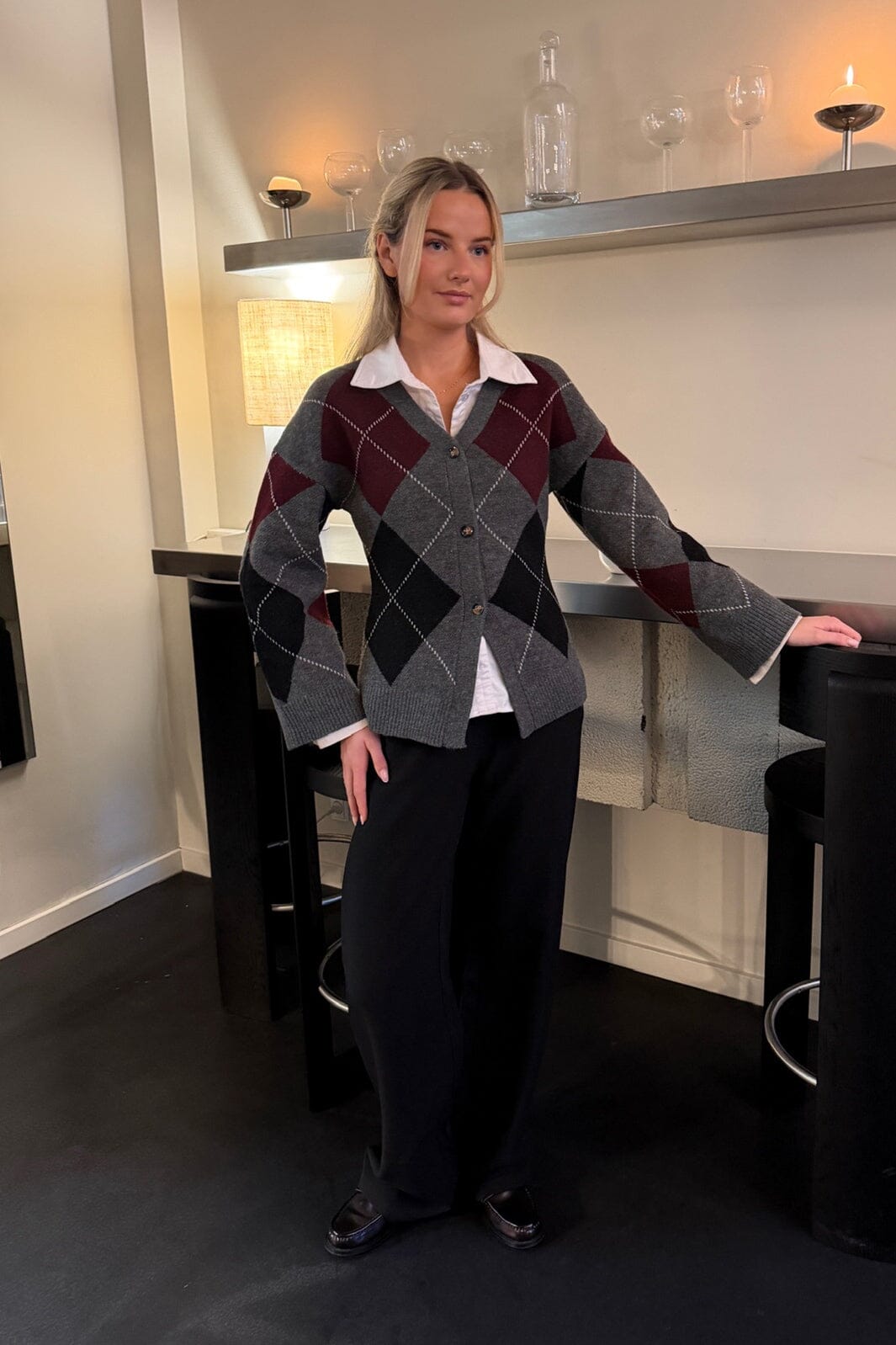 BYIC - Karmaic Fitted Cardigan H081 - Grey Argyle