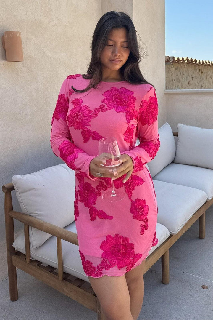 BYIC - Malouic Mesh Dress A23748 - Fuchsia Pink Flower Kjoler 
