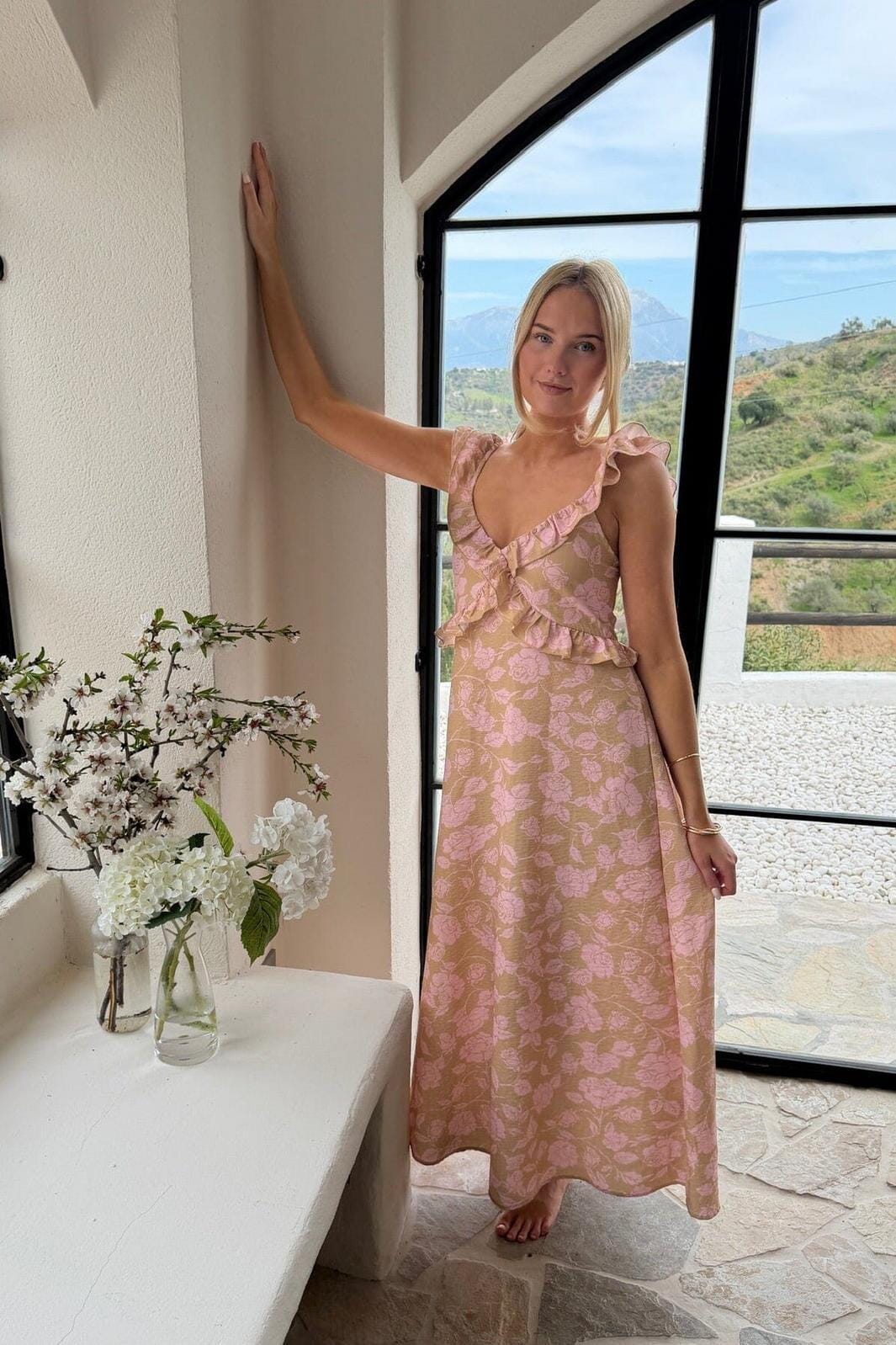BYIC - Melbaic Dress A23117 - Beige Pink Blossom Kjoler 