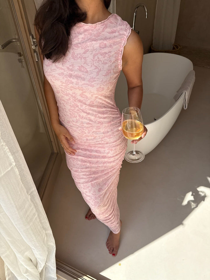 BYIC - Miraic Mesh Dress A23631 - Light Pink Floral Kjoler 