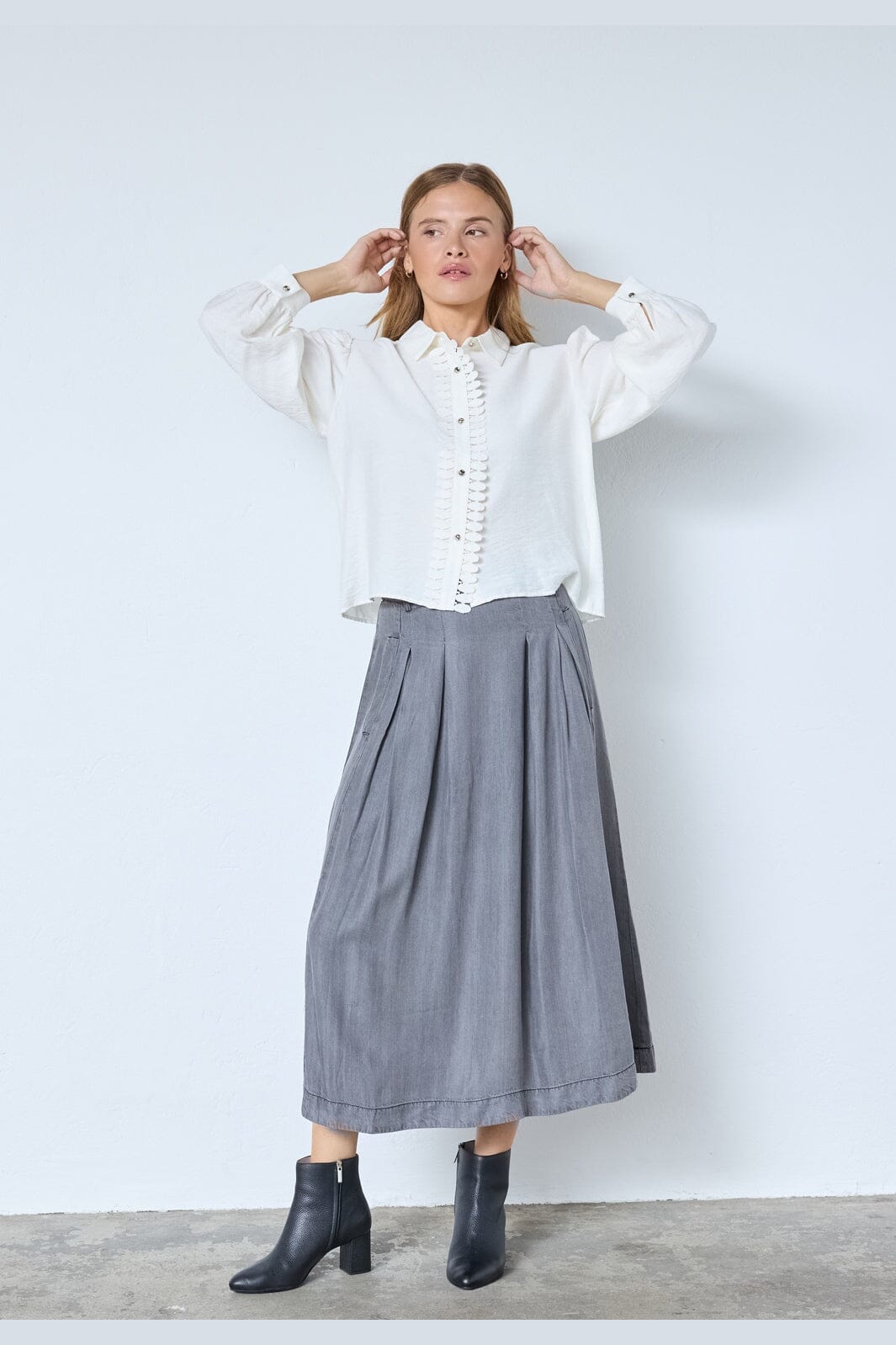 Co´Couture - Anyacc Denim Pleat Skirt 34181 - 139 - Mid Grey