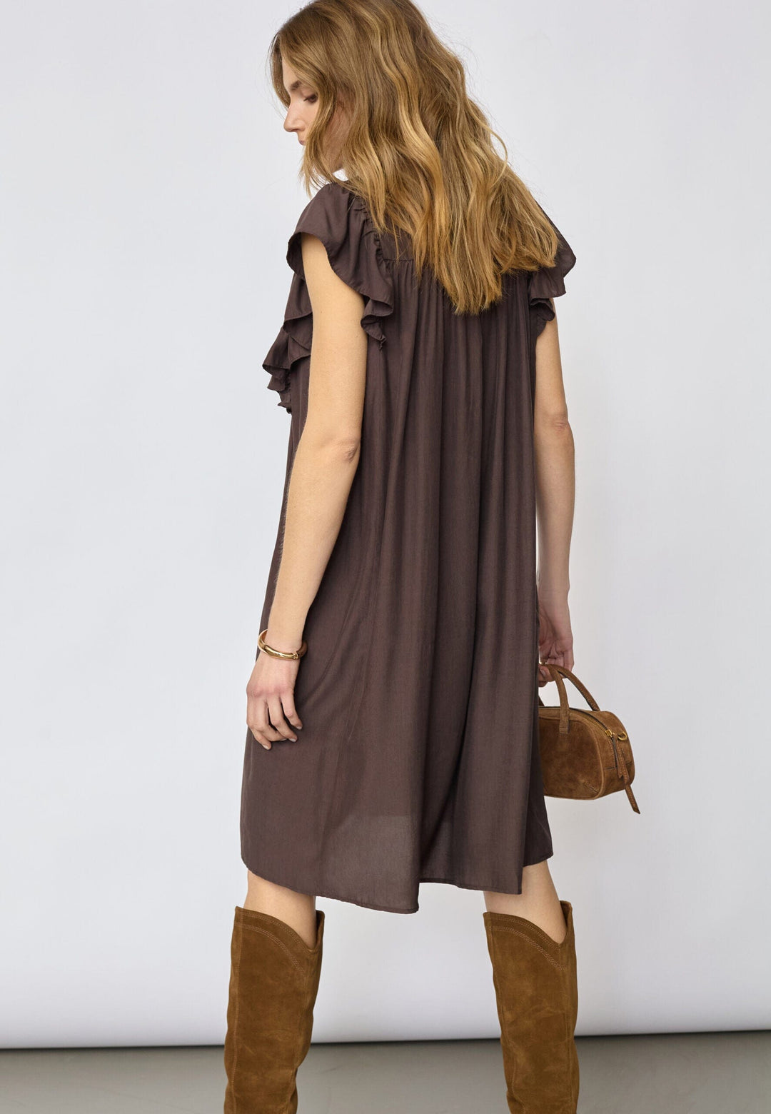 Co´Couture - Sunrisecc Frill Crop V-Dress 46101 - 145 - Dark Brown Kjoler 