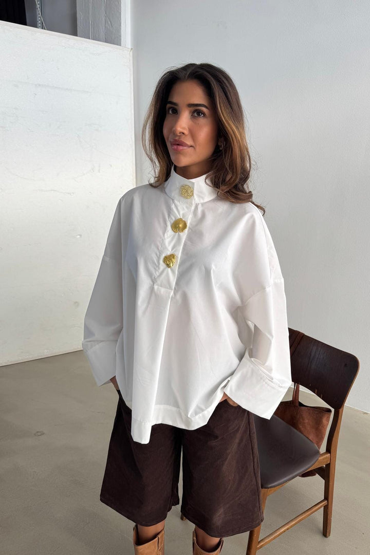 Continue - Klara High Neck 15088 - White Bluser 