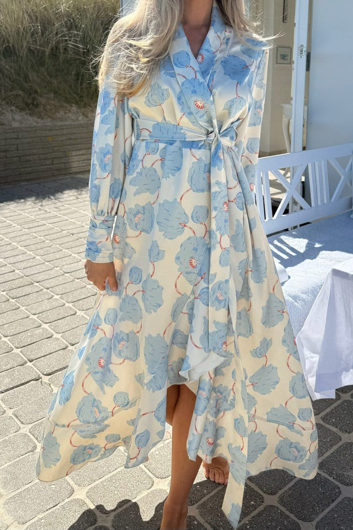 BYIC - Signeic Long Wrap Dress A23600 - Blue Peony Bloom