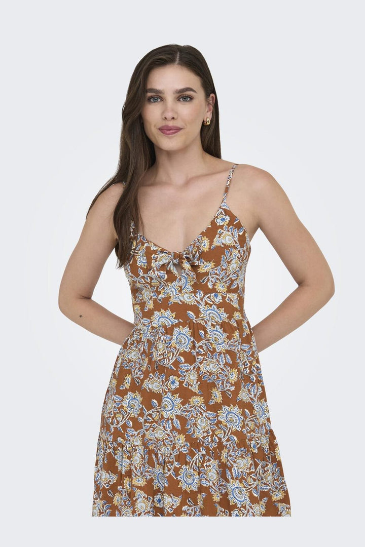 Only - Onljennie S/L Knot Short Dress Ox - 4948116 Apricot Orange Flowers