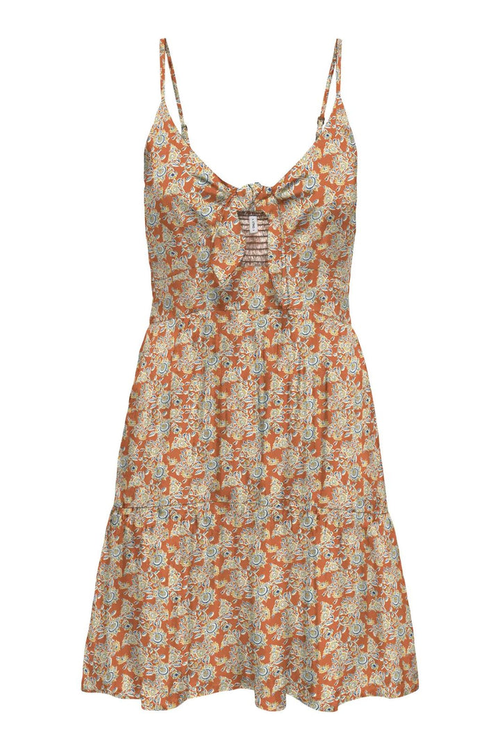 Only - Onljennie S/L Knot Short Dress Ox - 4948116 Apricot Orange Flowers
