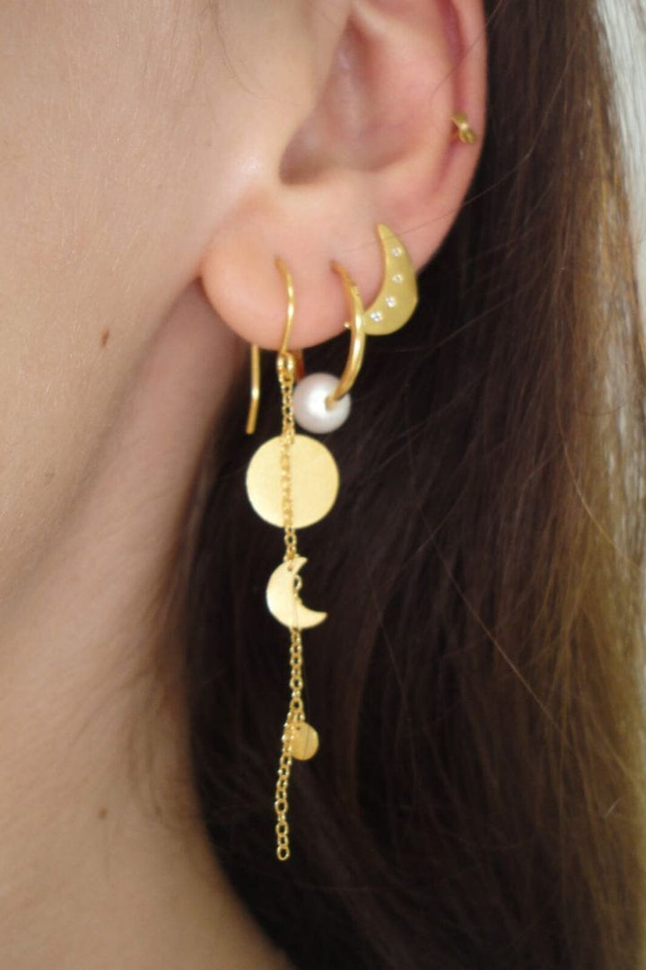 Stine A - Sun And Moon Earring With Chain - Single - 1360-02-S