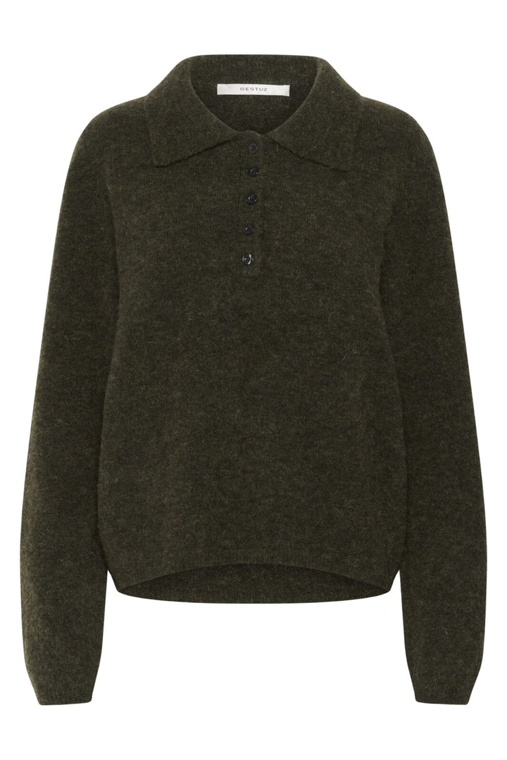 Gestuz - Gzalpha Polo Pullover 10910589 - 108311 - Olive Mélange Strikbluser 