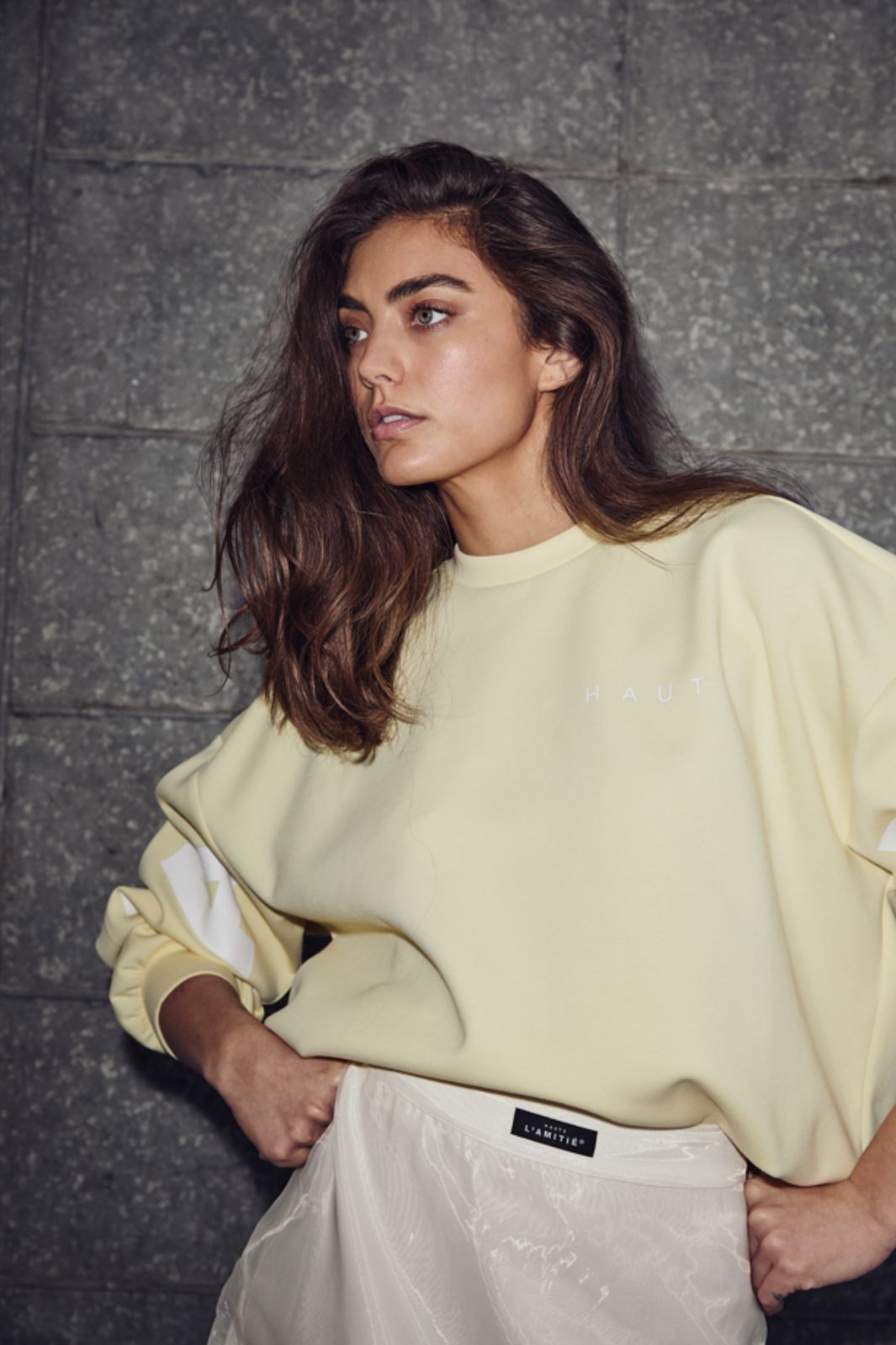 Haute L'Amitié - Maxi Split Logo Sweat HL10413 - Pale Yellow Sweatshirts 