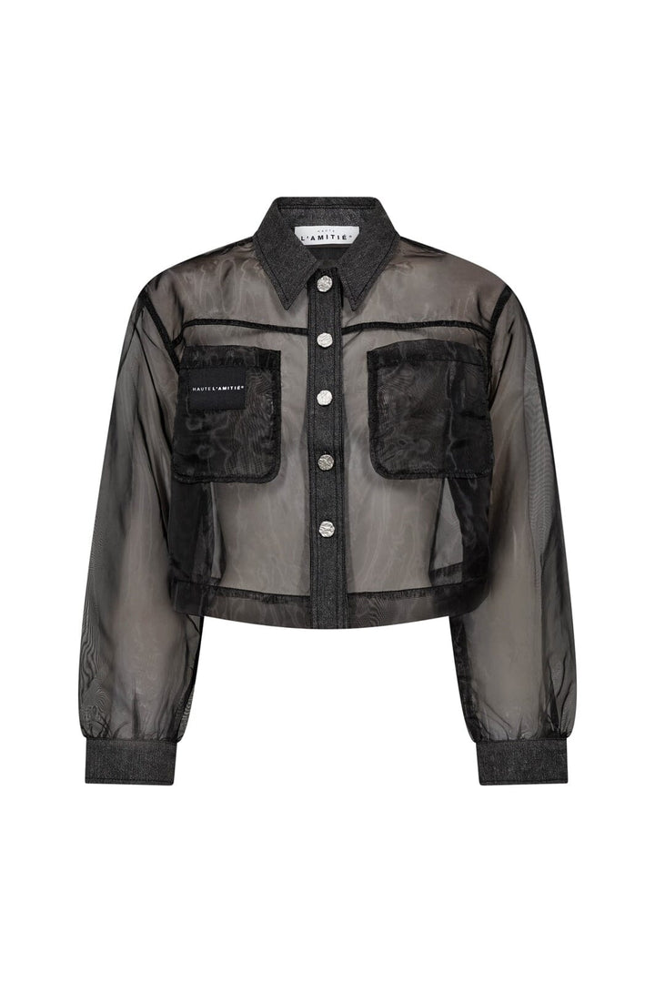 Haute L'Amitié - Organza Crop Denim Shirt HL10614 - Black