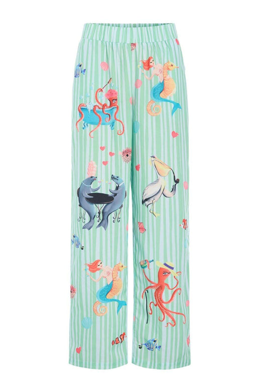Hunkøn - Nessie Trousers 26050 - Green Ocean Art Print Bukser 