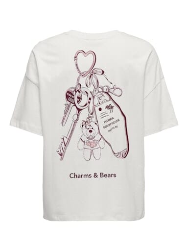 JDY - Jdycarla Front/Back Print T-Shirt - 4965613 Cloud Dancer Teddy Bear And Charms T-shirts 