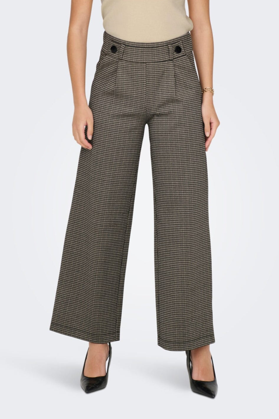 JDY - Jdygeggo Mia Long Check Pant - 3750952 Cobblestone Mini Check