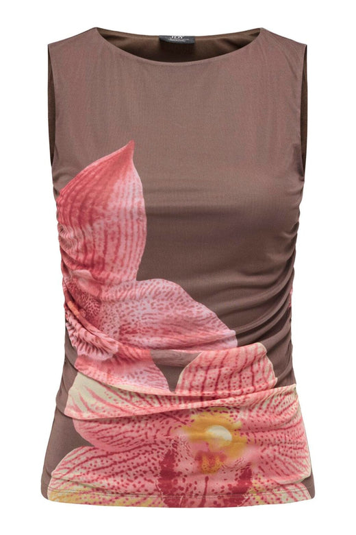 JDY - Jdylea S/L Mesh Rouching Top - 5060693 Bracken Hibiscus Flower Toppe 