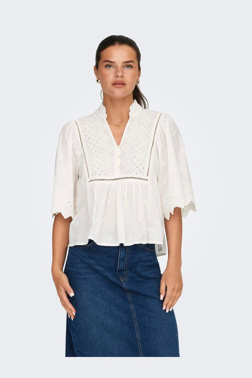 JDY - Jdymaya 2/4 Embroidery Top - 4689445 Cloud Dancer
