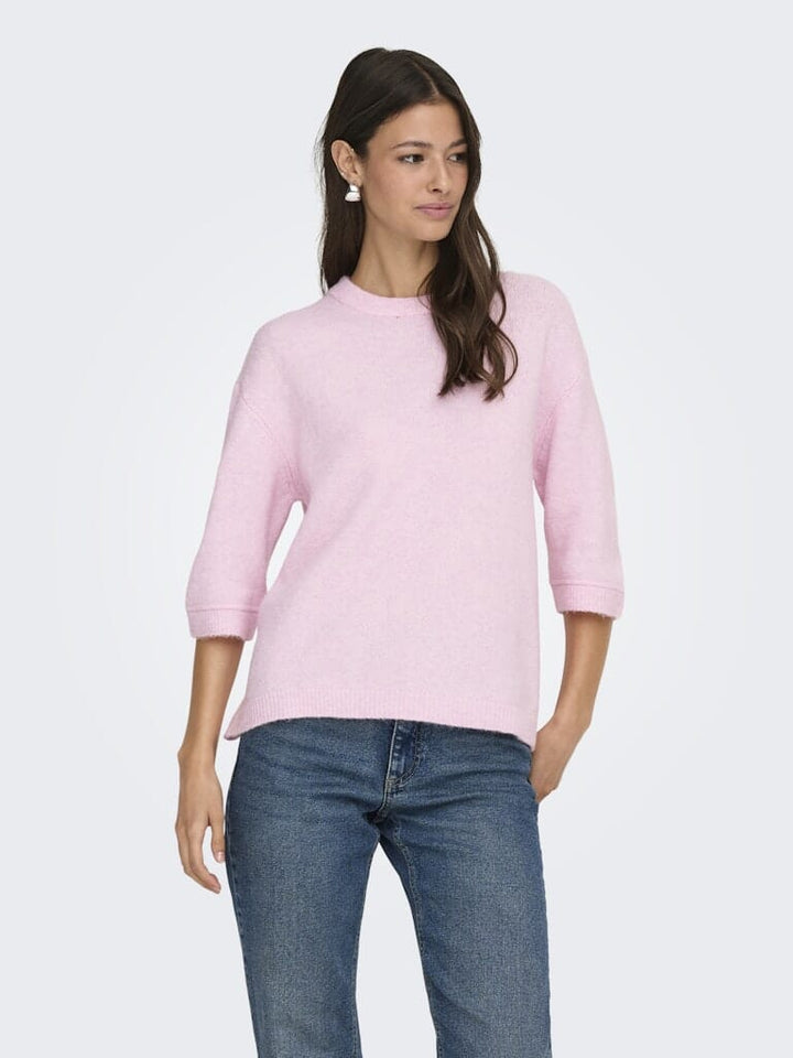 JDY - Jdysonja S/S O-Neck Pullover Knt - 4960457 Pink Lady Melange Strikbluser 