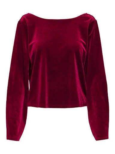 JDY - Jdyvictory L/S Velvet Bow Top - 4932741 Winetasting Bow Bluser 