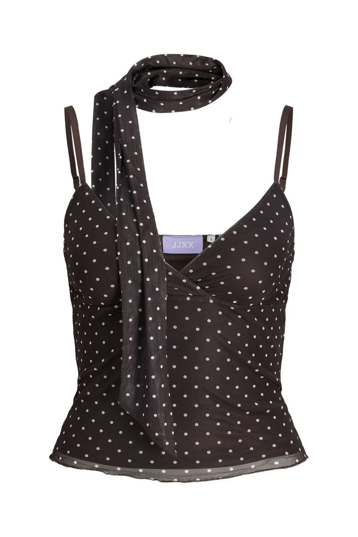 Jjxx - Jxelvira Mesh Sl Scarf Top - 4954829 Seal Brown Dot