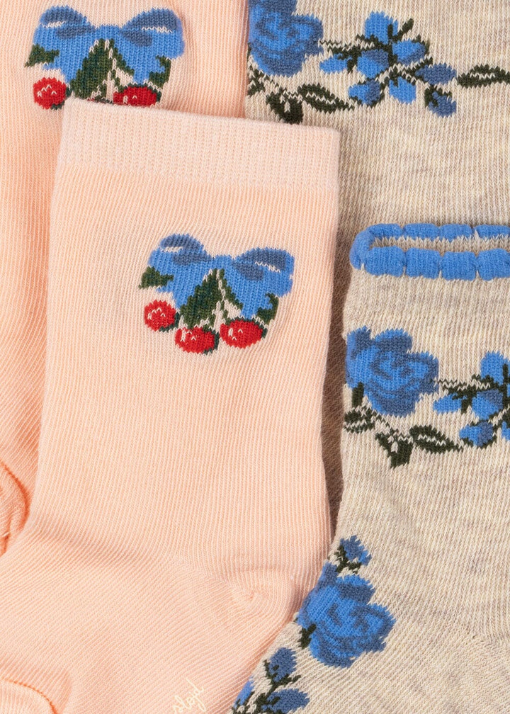 Konges Sløjd - 2 Pack Flower And Cherry Jacquard Socks Ks104584 - Amarena/tramonto Strømper 