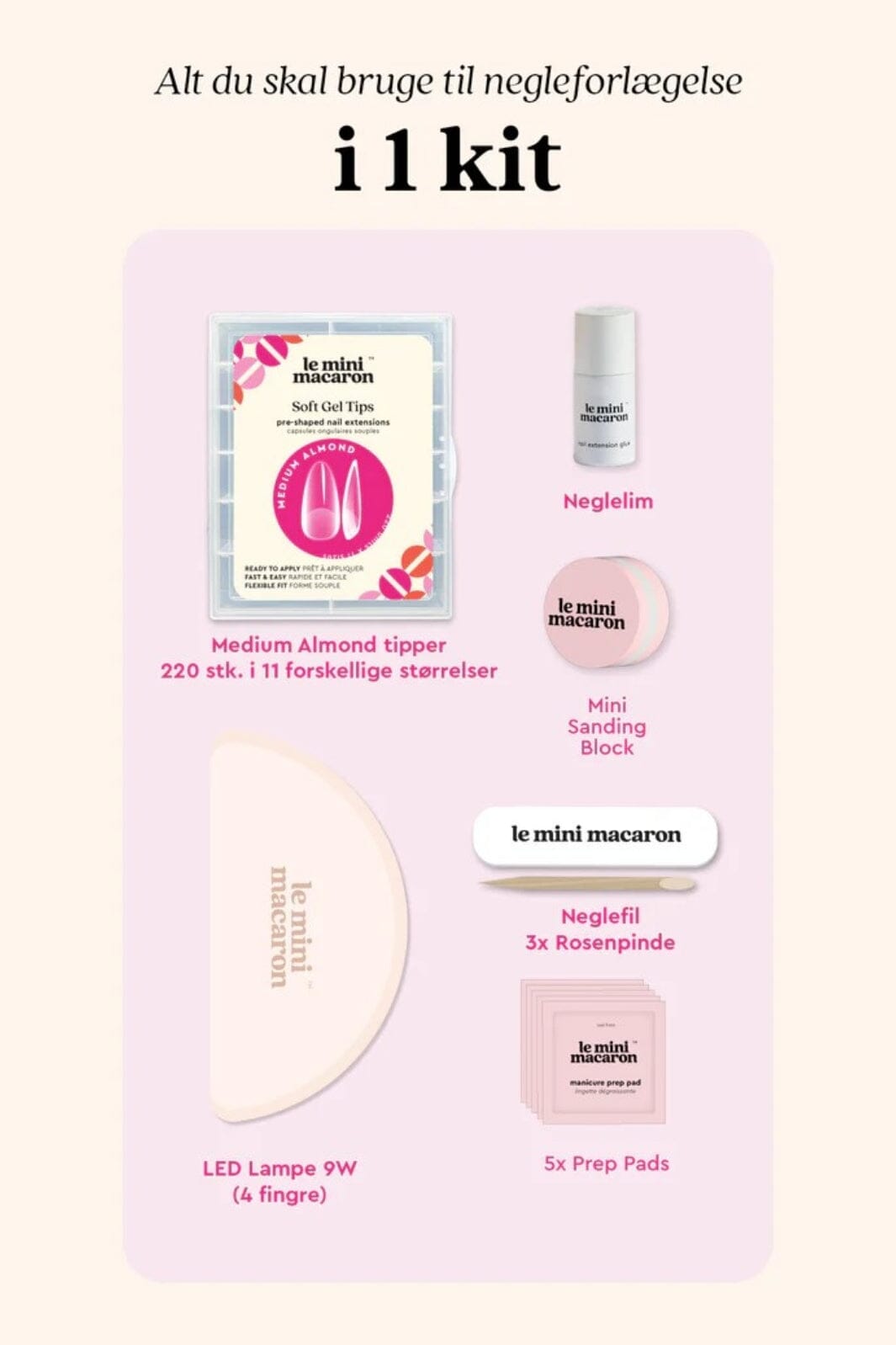 Le Mini Macaron - Soft Nail Tips Starter Kit (Med Ny Led-Lampe) LIM010 - Medium Almond