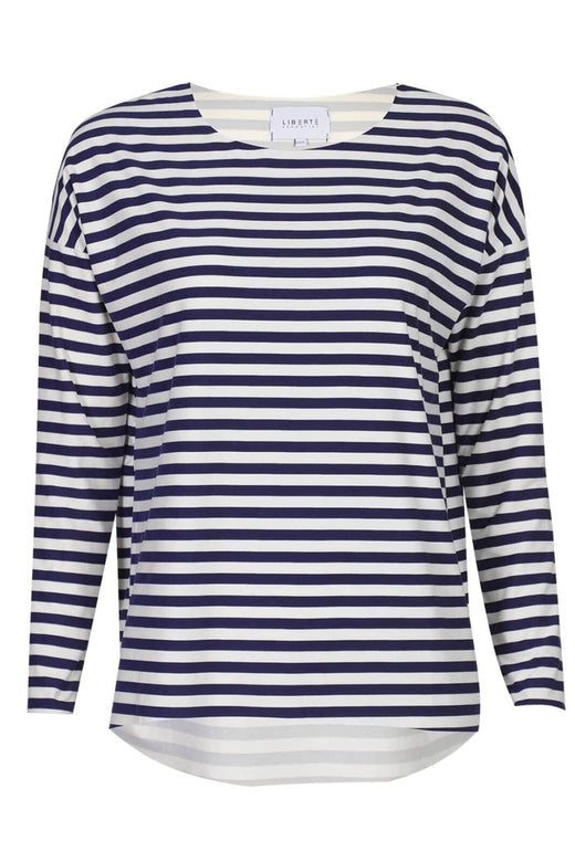Liberte - Alma-Ls-Top 9504 - Blue Creme Stripe Bluser 