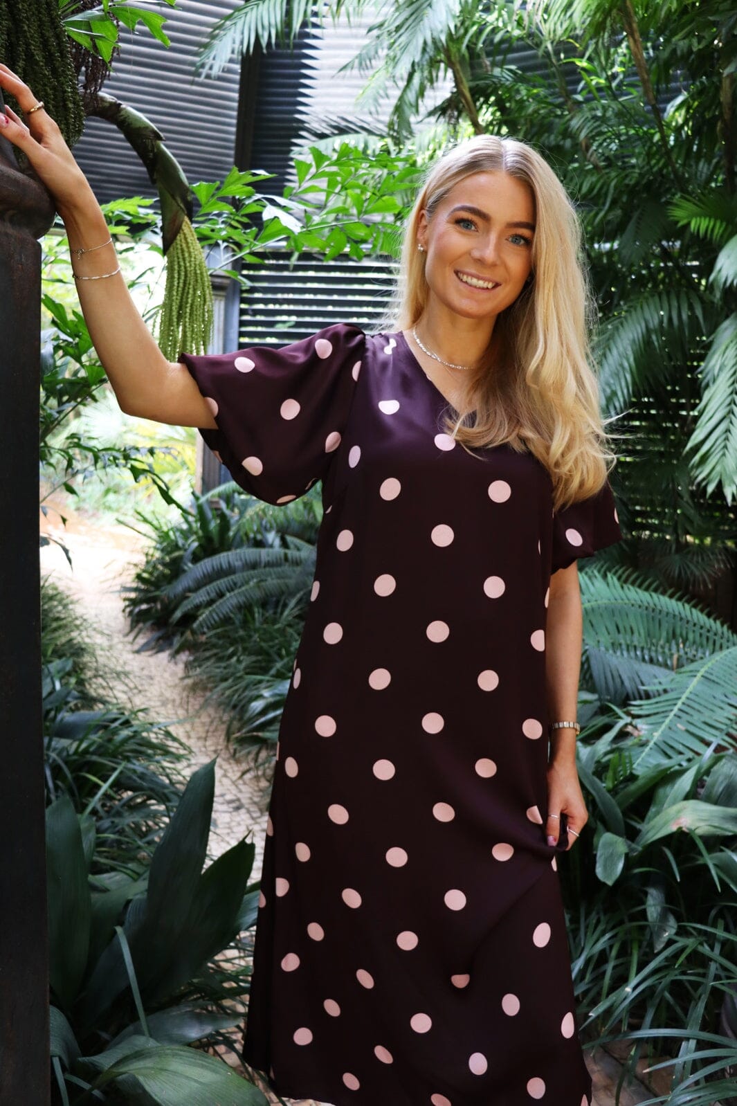 Liberte - Dotti Dress 22351 - Plum Rose Big Dot