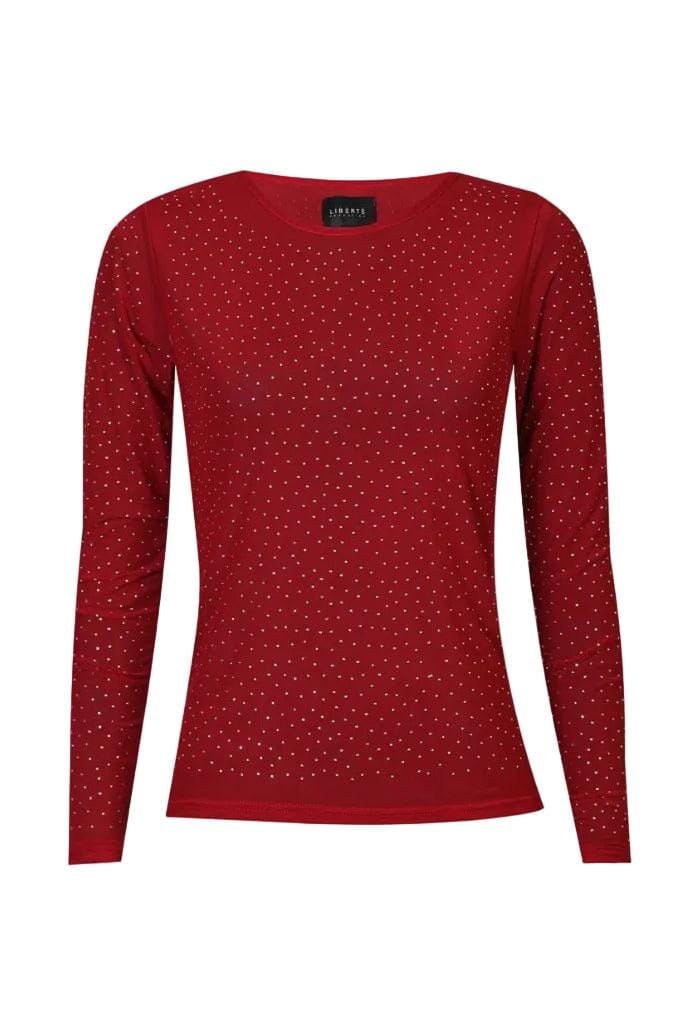Liberte - Mesh Ls Sparkle Tshirt 22134 - Dark Red Diamond Dot T-shirts 