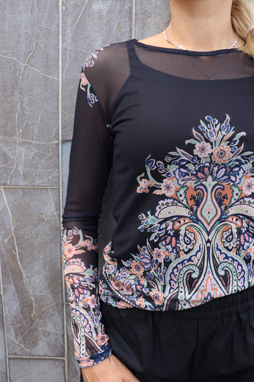 Liberte - Mesh Ls Tshirt 22065 - Black Paisley T-shirts 