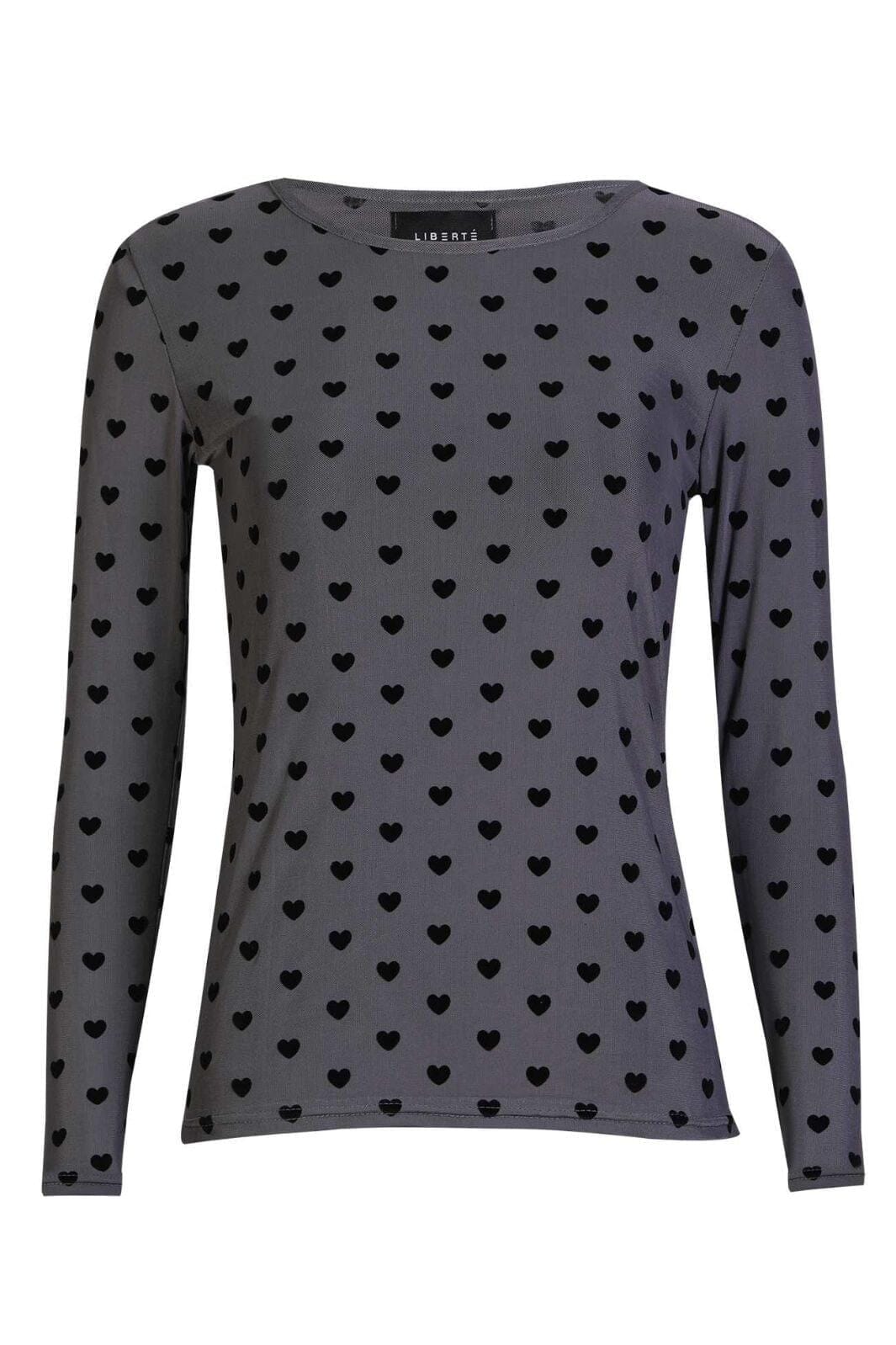 Liberte - Mesh Ls Tshirt 22065 - Grey Black Flock Heart Bluser 