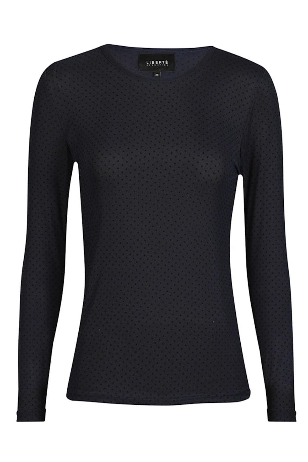 Liberte - Mesh Ls Tshirt 22065 - Navy Black Small Flock Dot T-shirts 