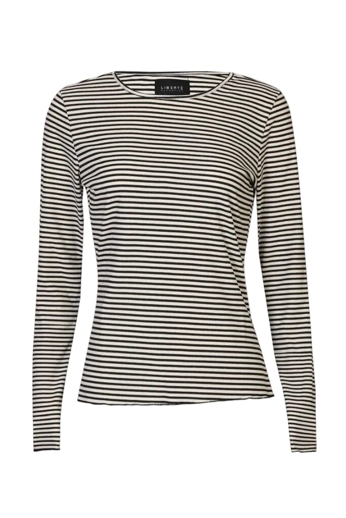 Liberte - Natalia Ls Round Neck Blouse 9914 - Black Creme Gold Stripe Bluser 