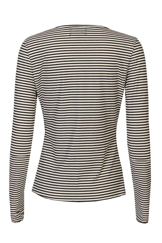 Liberte - Natalia Ls Round Neck Blouse 9914 - Black Creme Gold Stripe Bluser 