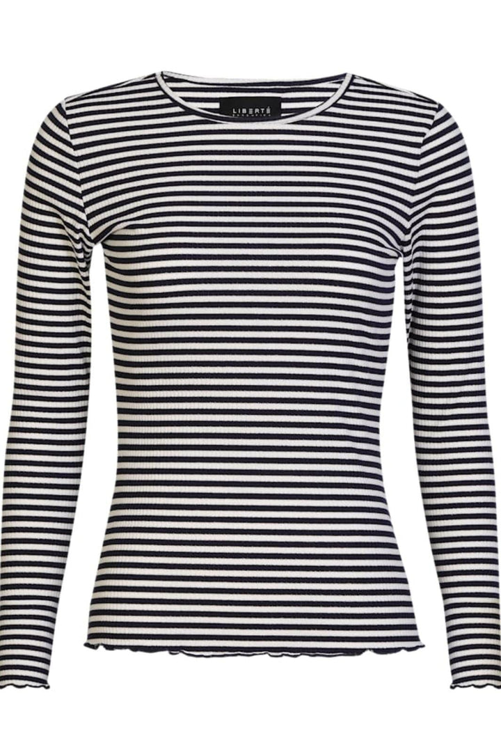 Liberte - Natalia Ls Round Neck Blouse 9914 - Navy Creme Gold Stripe Bluser 