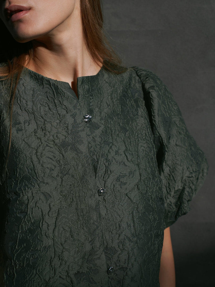 Neo Noir - Aisa Brocade Blouse 166369 - 155 - Dark Green Bluser 