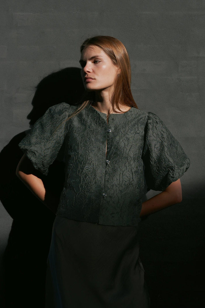 Neo Noir - Aisa Brocade Blouse 166369 - 155 - Dark Green Bluser 