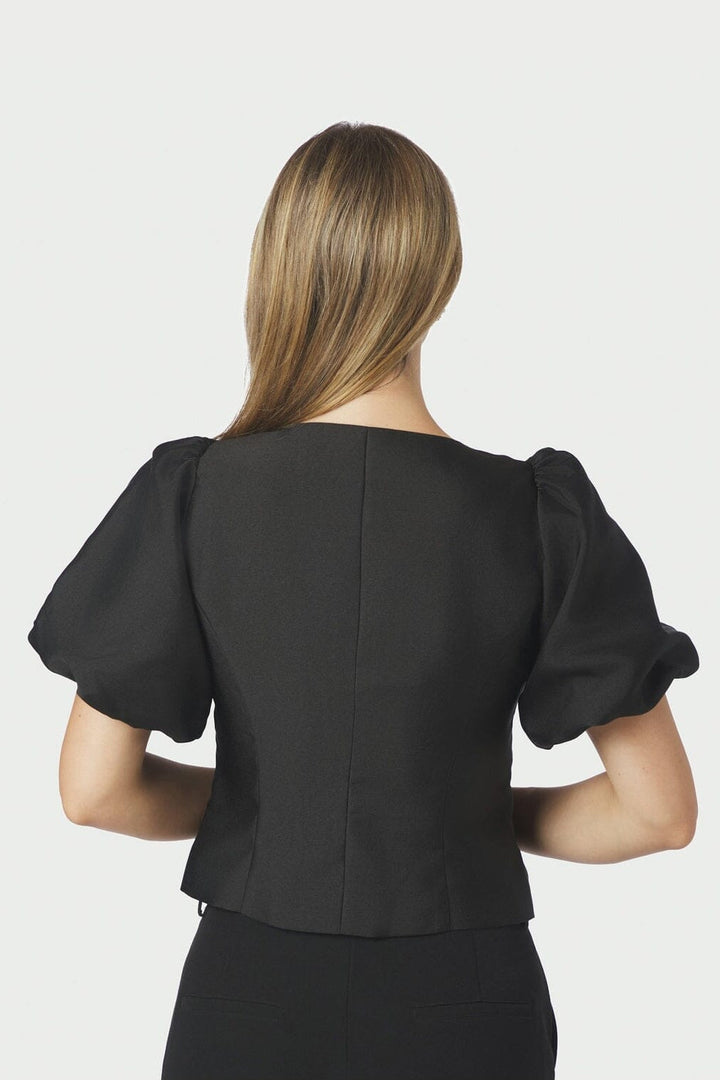 Neo Noir - Anela Mandarin Dull Satin Blouse 170245 - 100 - Black