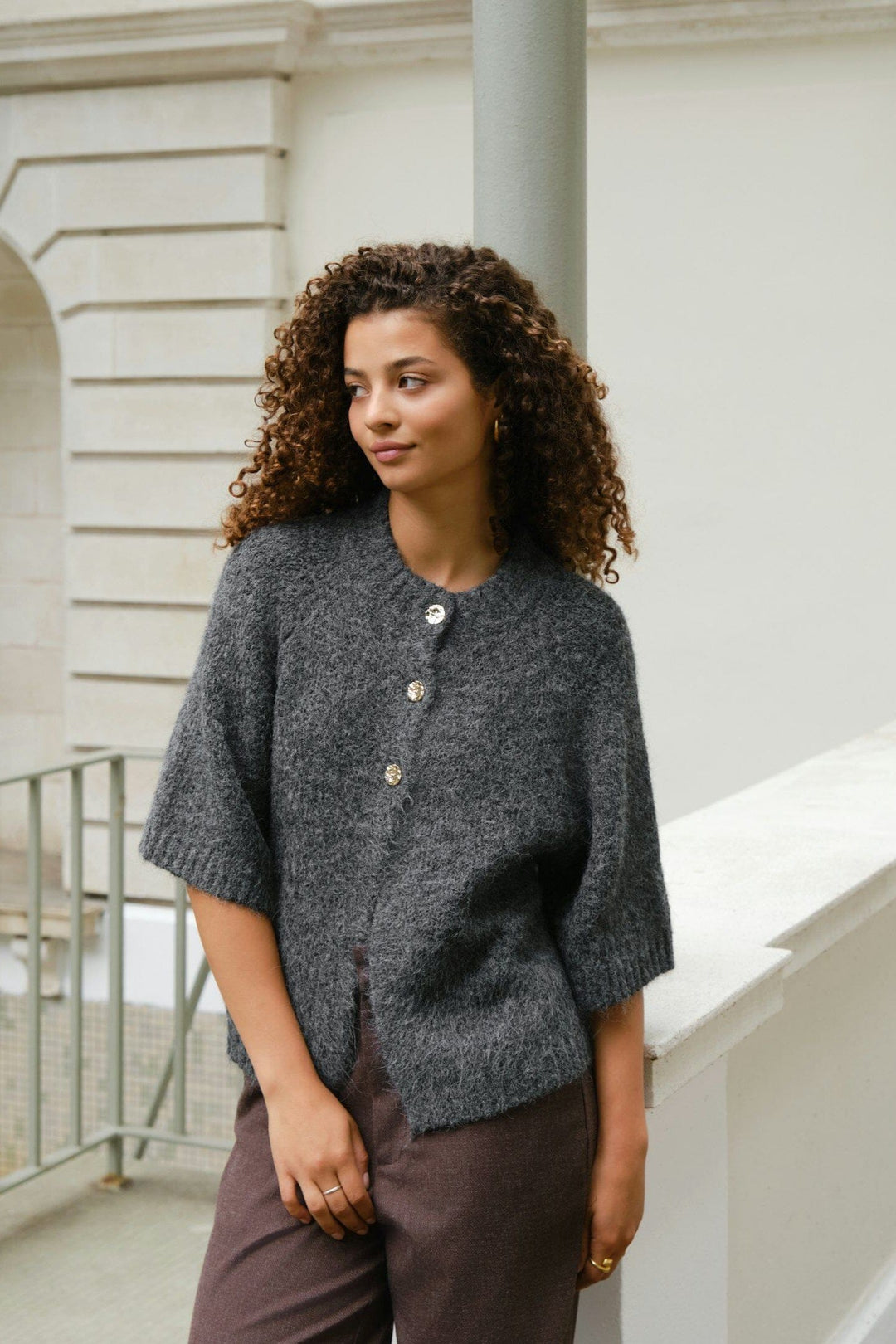 Neo Noir - Benuta Fluffy Knit Cardigan 165816 - 136 - Antracit Melange Cardigans 