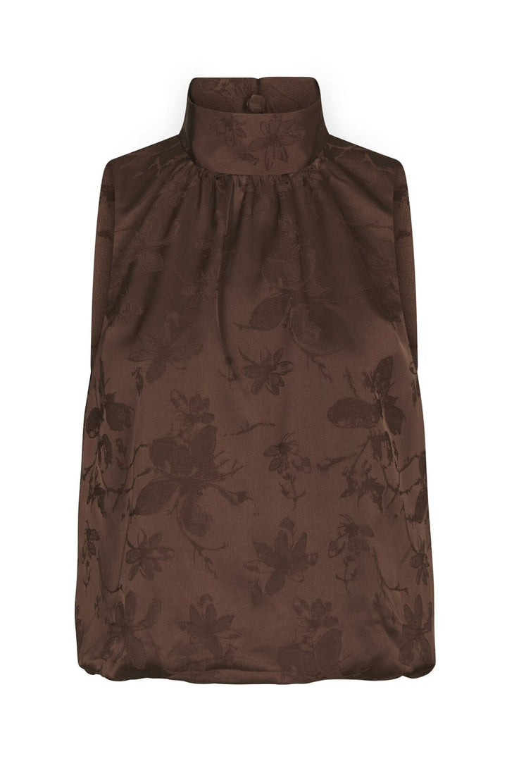 Neo Noir - Darcy Floral Satin Top 170804 - 676 - Dark Brown
