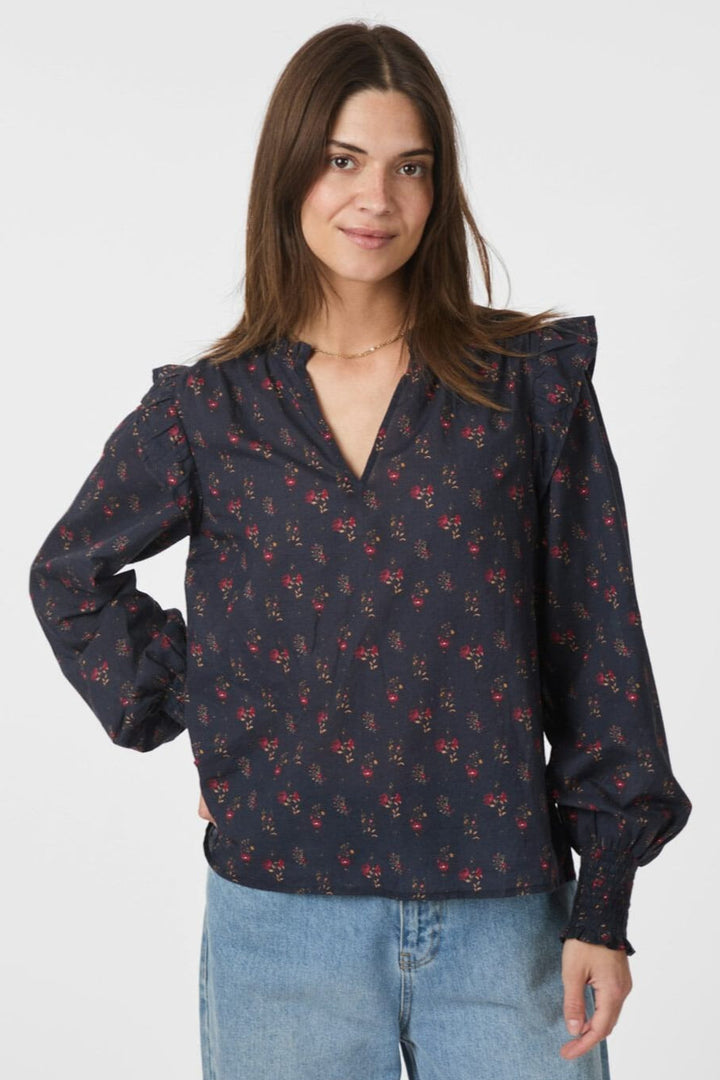 Neo Noir - Filja Fine Print Blouse 166551 - 702 - Dark Navy