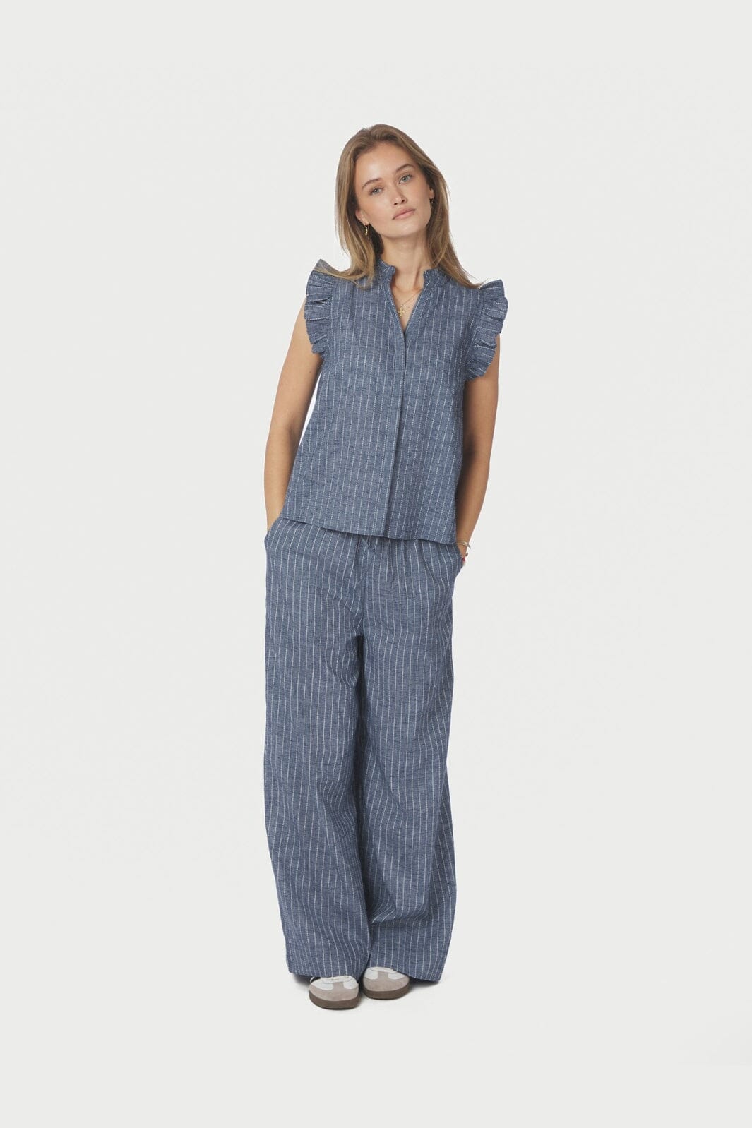 Neo Noir - Heifa Emb Stripe Pants 168372 - 140 - Blue
