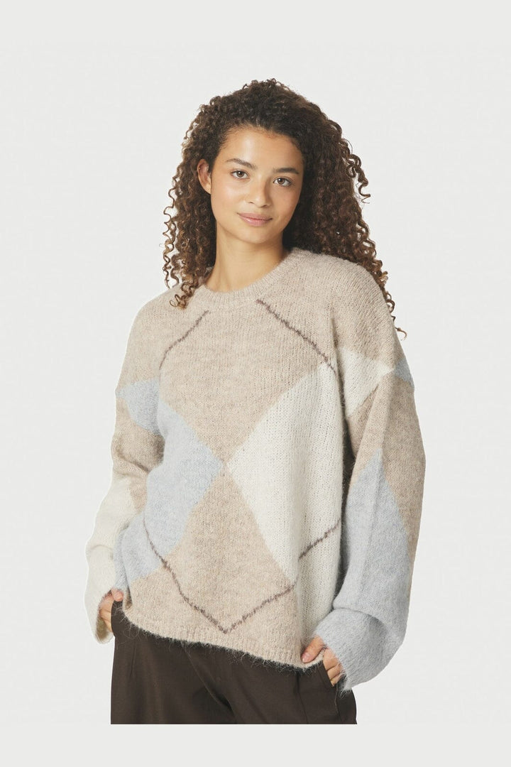 Neo Noir - Inga Check Fluff Knit Blouse 165205 - 976 - Beige Melange